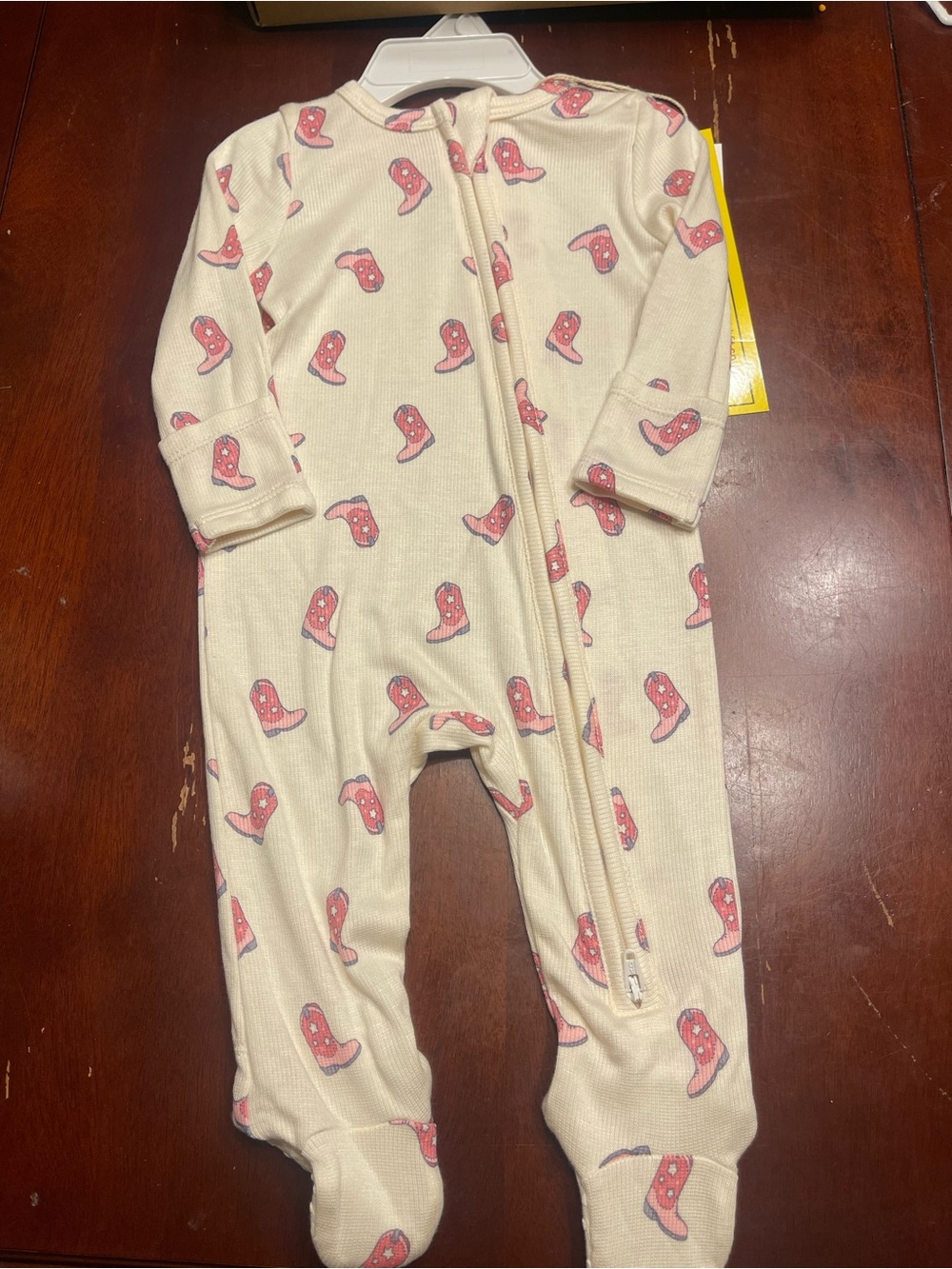 Angel Dear Cream Footed One-Piece with Pink Boot Print
